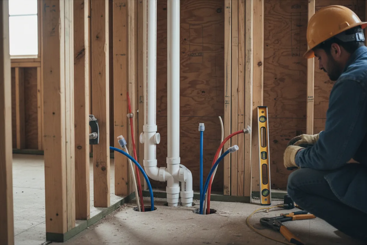 Drain and supply rough-in during Sump Pump Repair in Pleasant Hall